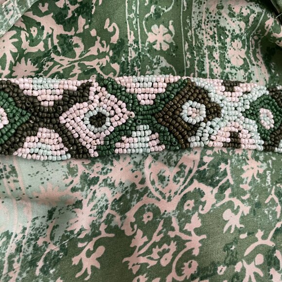 Zara Green Printed Wrap Style Midi Skirt with Beaded Waistband - SZ XL - Picture 6 of 7